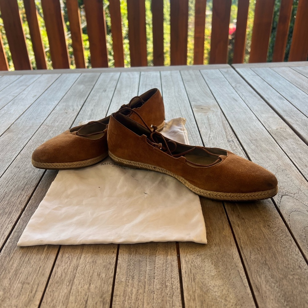 Michael Kors Collection Cadence Tan Suede Ankle Wrap Espadrilles